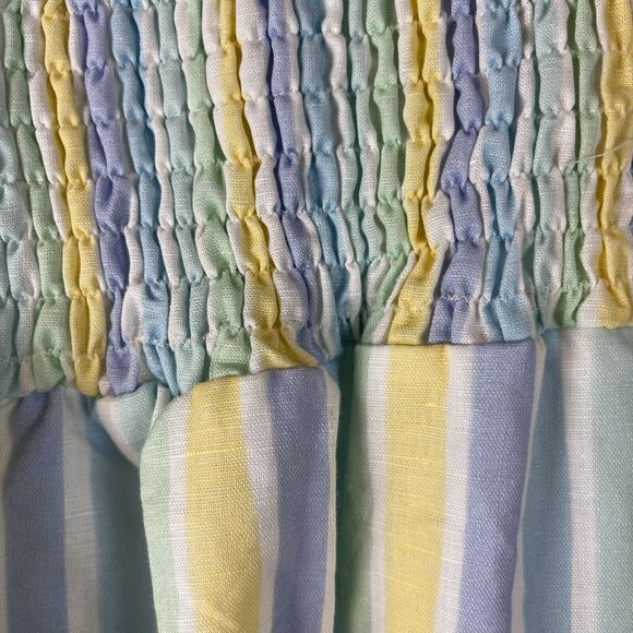 Dondolo Sam Linen Blend Dress Womens XXL Striped Smocked Ruffle Boho Peasant NEW - Picture 15 of 15